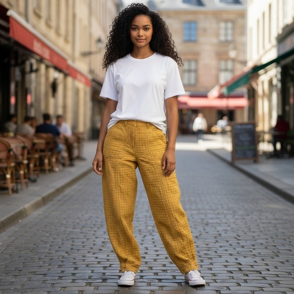 Kith Quilted Trousers 26 Yellow Grid Texture Tapered Streetwear Gorpcore